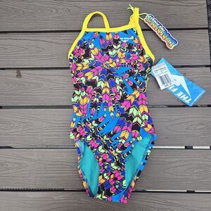 TYR The Finals Youth Girls Woodstock No Foil Swimsuit Flutterback  -Size 22 New